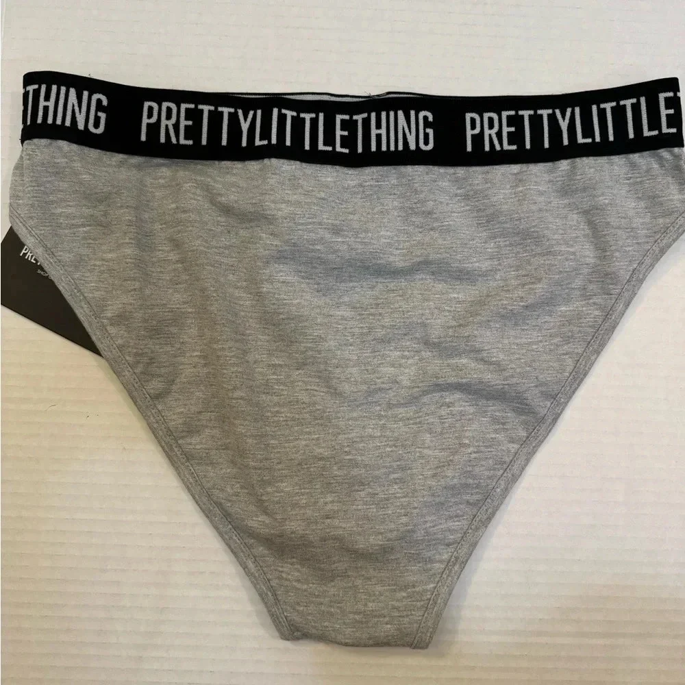 PRETTYLITTLETTHING GREY JERSEY LOGO TAPE LINGERIE SET